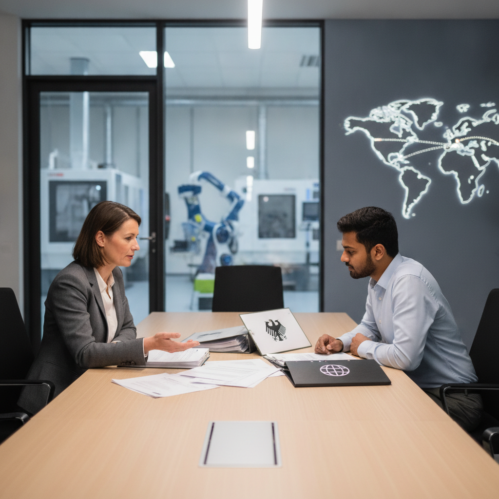 Deutscher Arbeitgeber plant die Einstellung von Fachkraeften aus Indien mit Qualifikationsunterlagen.