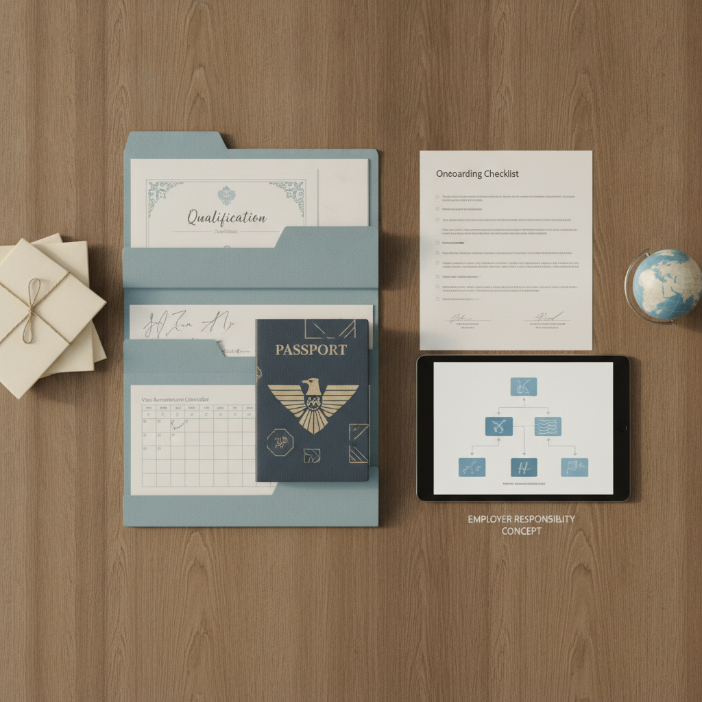 Prozessvisual fuer Fachkraefte aus Indien mit Anerkennung, Visum, Unterlagen und Onboarding.